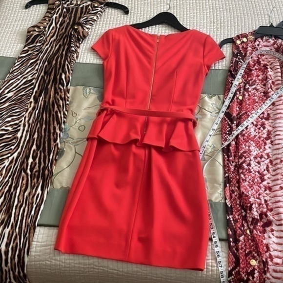 CACHE dress peplum with belt cherry red size 6 small belted fully lined sleek - Picture 11 of 16